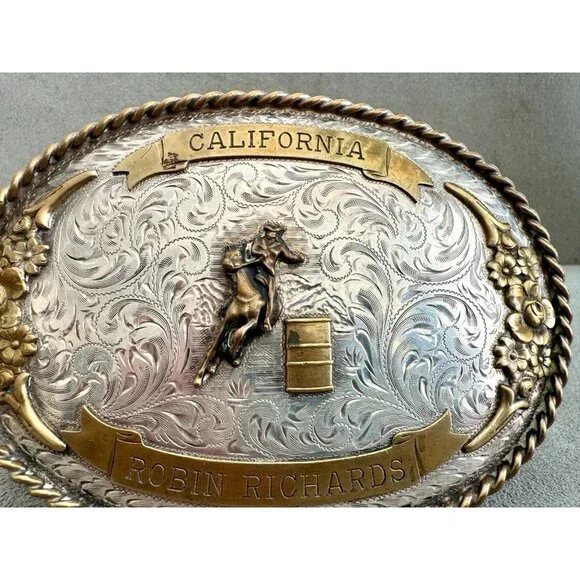 HUGE Vtg DIABLO Western STERLING Silver TROPHY Belt BUCKLE 3.5x5.5 RODEO Cowboy